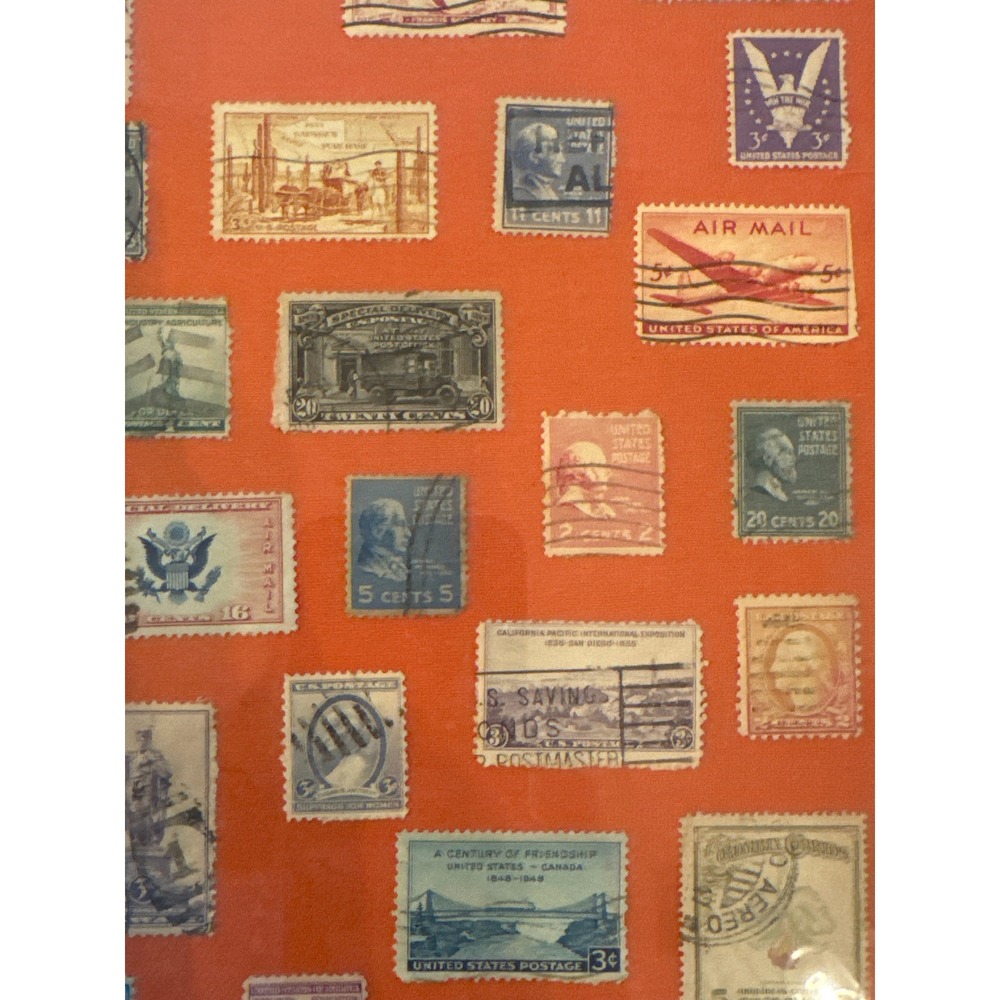 Framed U.S. & International Postage Stamp Collection ca.30s-60s WWII, Historical